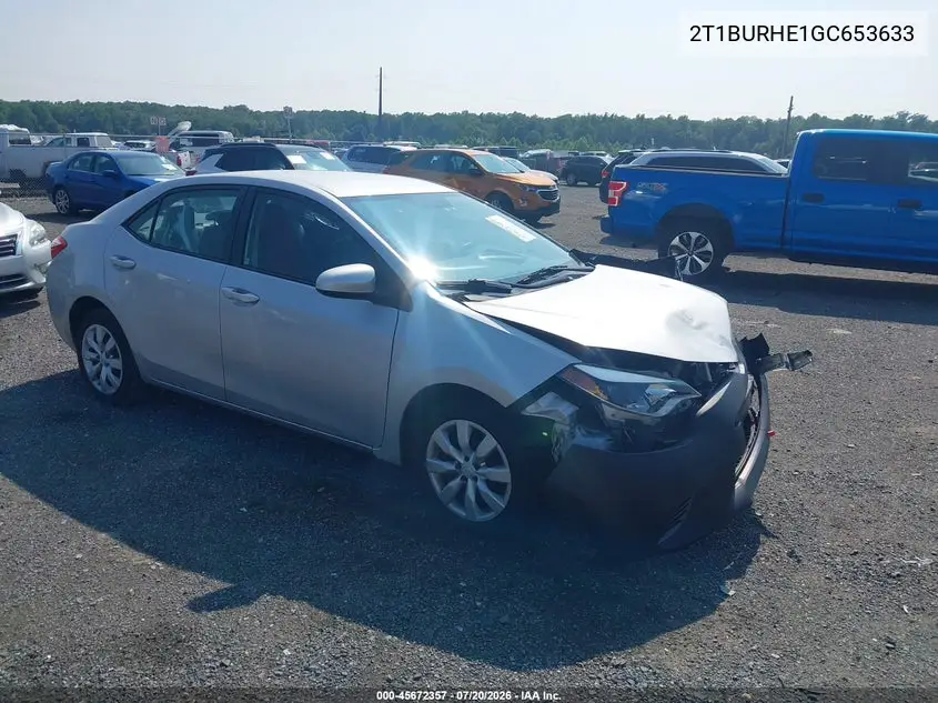 2016 Toyota Corolla Le VIN: 2T1BURHE1GC653633 Lot: 45672357