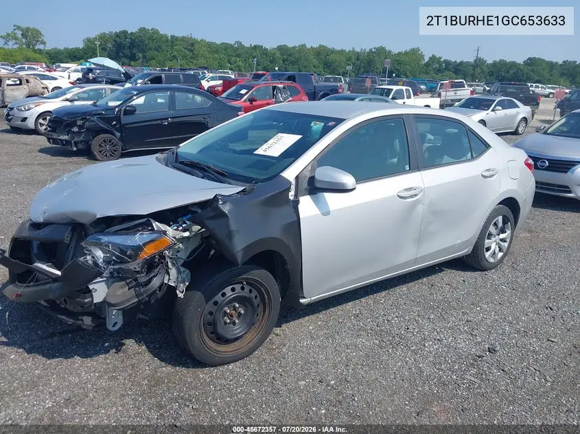 2016 Toyota Corolla Le VIN: 2T1BURHE1GC653633 Lot: 45672357