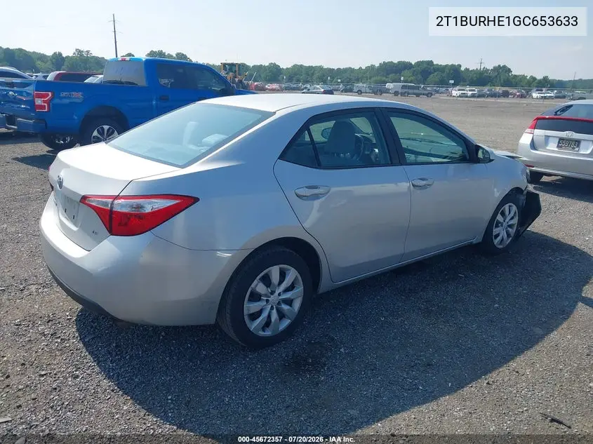 2016 Toyota Corolla Le VIN: 2T1BURHE1GC653633 Lot: 45672357