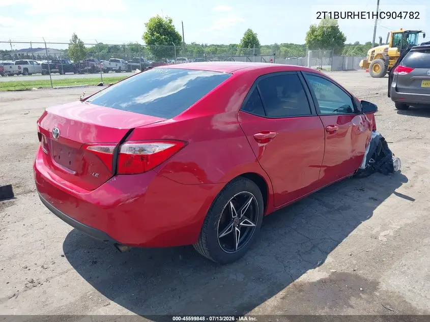2017 Toyota Corolla Le VIN: 2T1BURHE1HC904782 Lot: 45599848