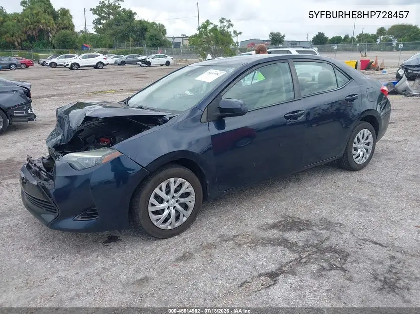2017 Toyota Corolla Le VIN: 5YFBURHE8HP728457 Lot: 45614982
