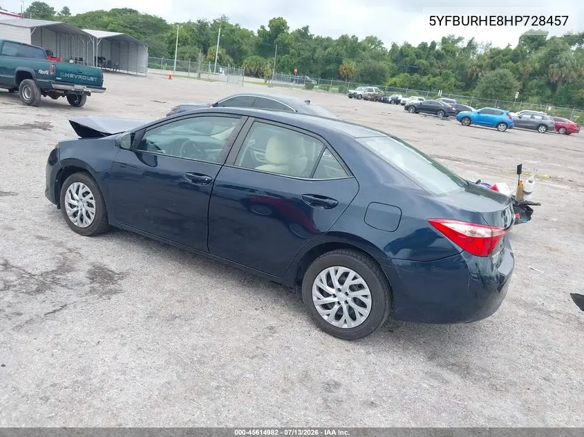 2017 Toyota Corolla Le VIN: 5YFBURHE8HP728457 Lot: 45614982
