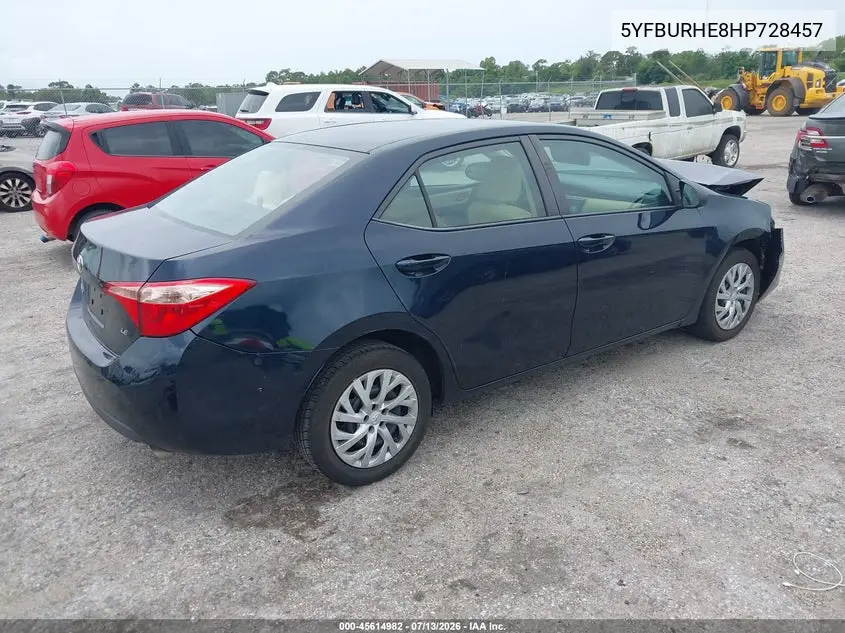 2017 Toyota Corolla Le VIN: 5YFBURHE8HP728457 Lot: 45614982