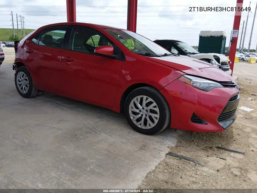 2017 Toyota Corolla Le VIN: 2T1BURHE3HC815649 Lot: 45628972