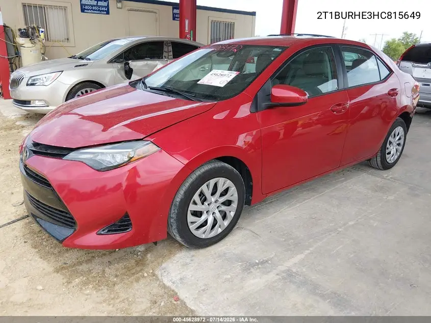 2017 Toyota Corolla Le VIN: 2T1BURHE3HC815649 Lot: 45628972