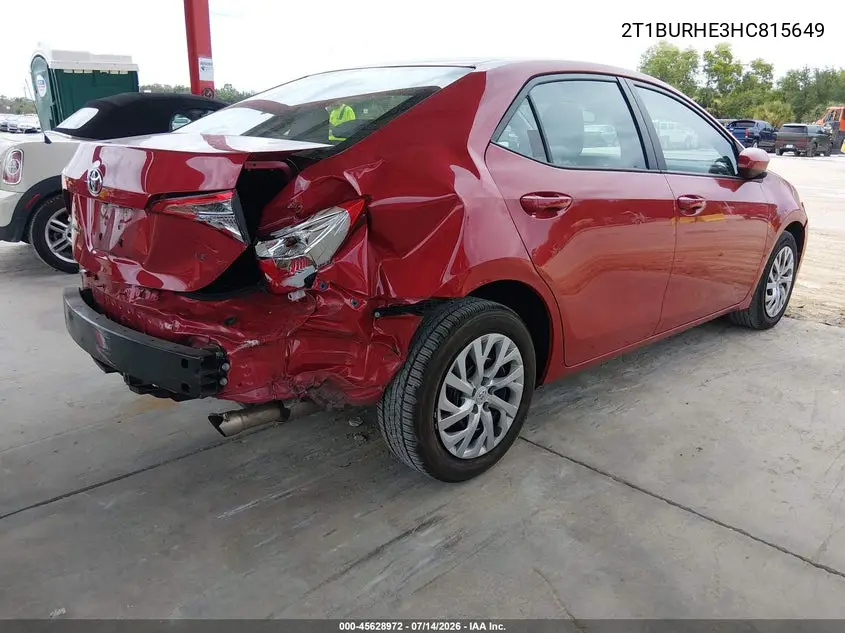 2017 Toyota Corolla Le VIN: 2T1BURHE3HC815649 Lot: 45628972
