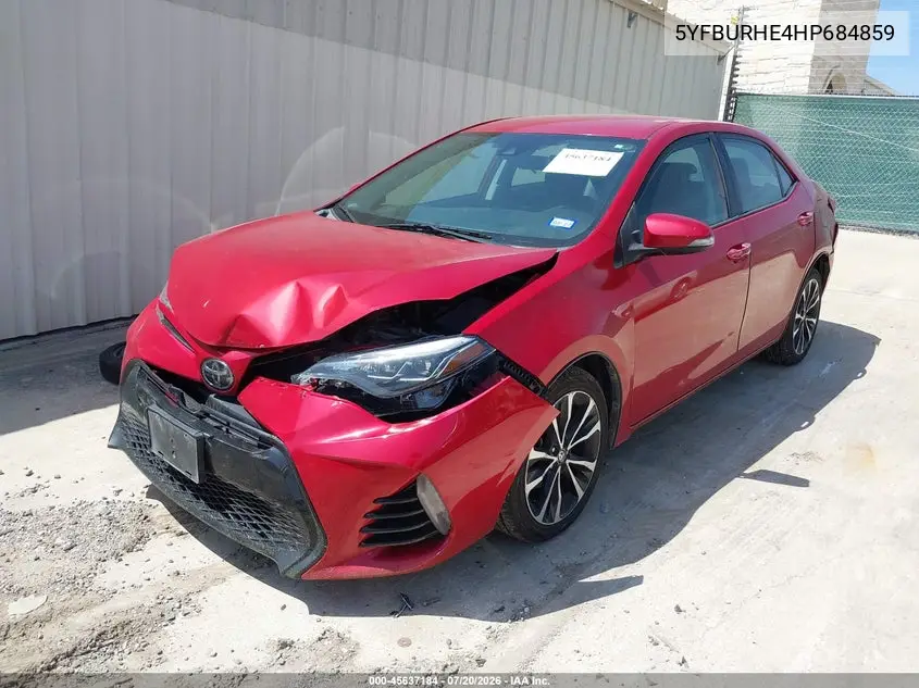2017 Toyota Corolla Se VIN: 5YFBURHE4HP684859 Lot: 45637184