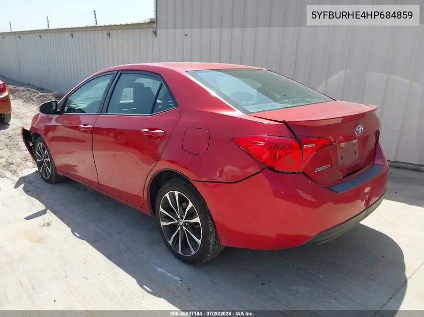 2017 Toyota Corolla Se VIN: 5YFBURHE4HP684859 Lot: 45637184