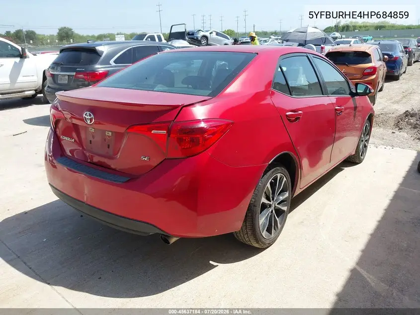2017 Toyota Corolla Se VIN: 5YFBURHE4HP684859 Lot: 45637184