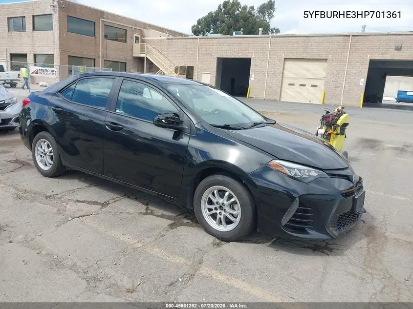 2017 Toyota Corolla Se VIN: 5YFBURHE3HP701361 Lot: 45661292