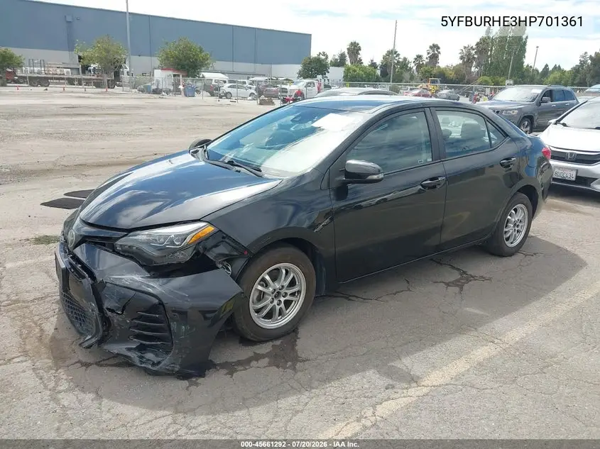 2017 Toyota Corolla Se VIN: 5YFBURHE3HP701361 Lot: 45661292