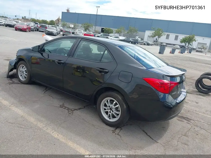 2017 Toyota Corolla Se VIN: 5YFBURHE3HP701361 Lot: 45661292