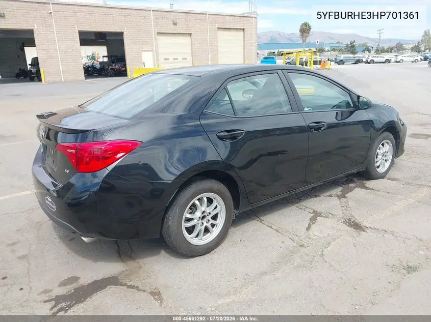2017 Toyota Corolla Se VIN: 5YFBURHE3HP701361 Lot: 45661292