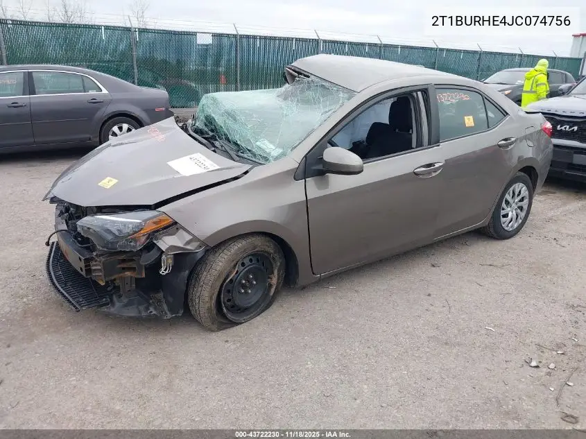 2T1BURHE4JC074756 2018 Toyota Corolla Le