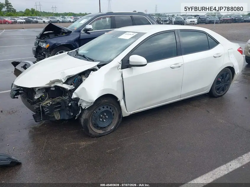 2018 Toyota Corolla Le VIN: 5YFBURHE4JP788080 Lot: 45493639
