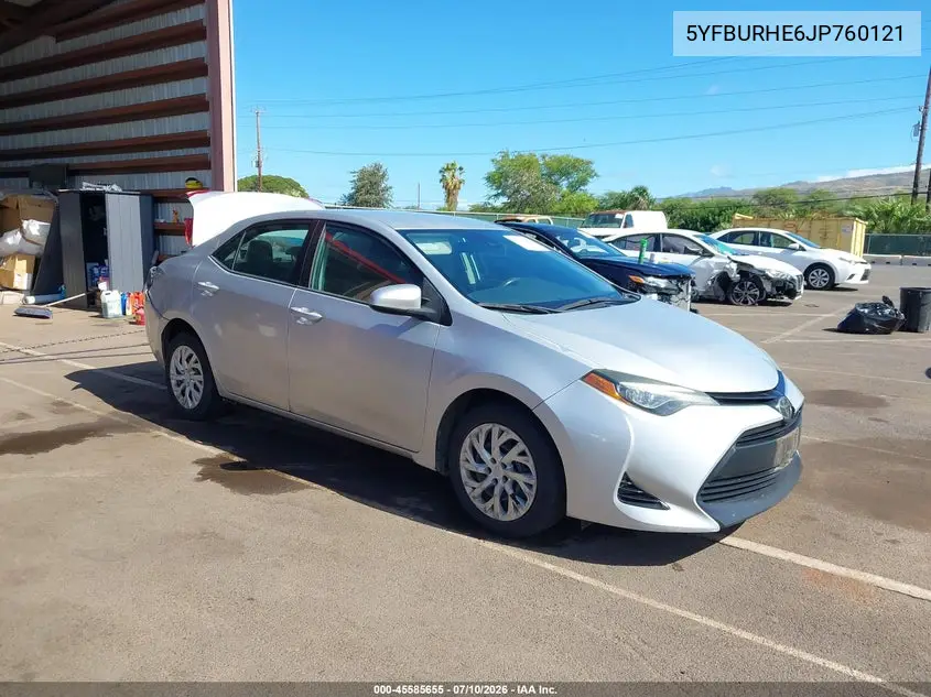 2018 Toyota Corolla Le VIN: 5YFBURHE6JP760121 Lot: 45585655