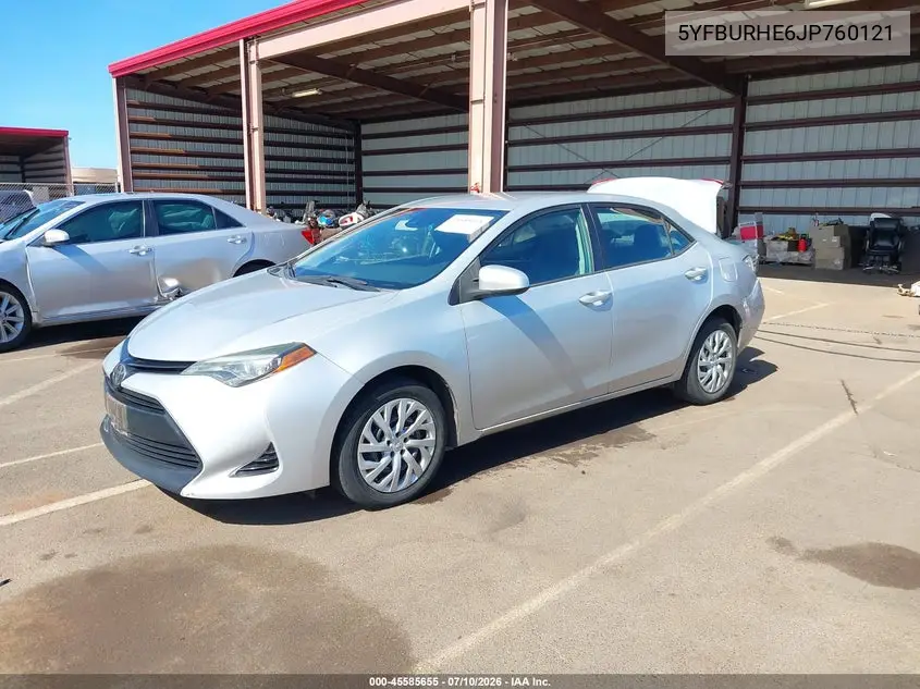 2018 Toyota Corolla Le VIN: 5YFBURHE6JP760121 Lot: 45585655
