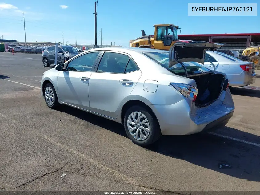 2018 Toyota Corolla Le VIN: 5YFBURHE6JP760121 Lot: 45585655