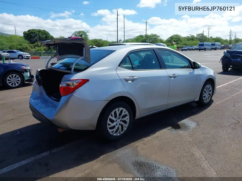 2018 Toyota Corolla Le VIN: 5YFBURHE6JP760121 Lot: 45585655