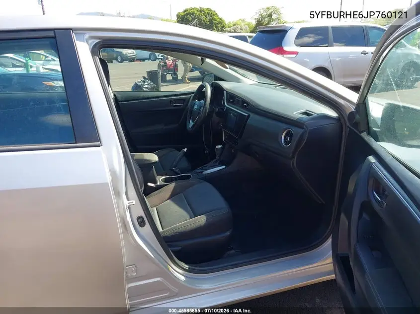 2018 Toyota Corolla Le VIN: 5YFBURHE6JP760121 Lot: 45585655