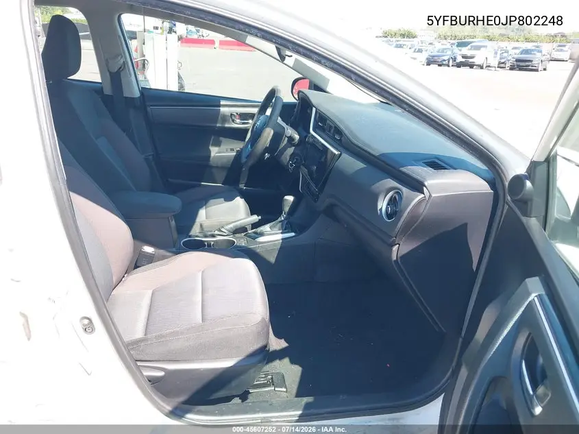 2018 Toyota Corolla Le VIN: 5YFBURHE0JP802248 Lot: 45607252