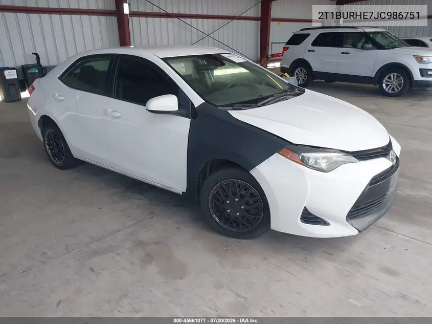 2018 Toyota Corolla Le VIN: 2T1BURHE7JC986751 Lot: 45661077