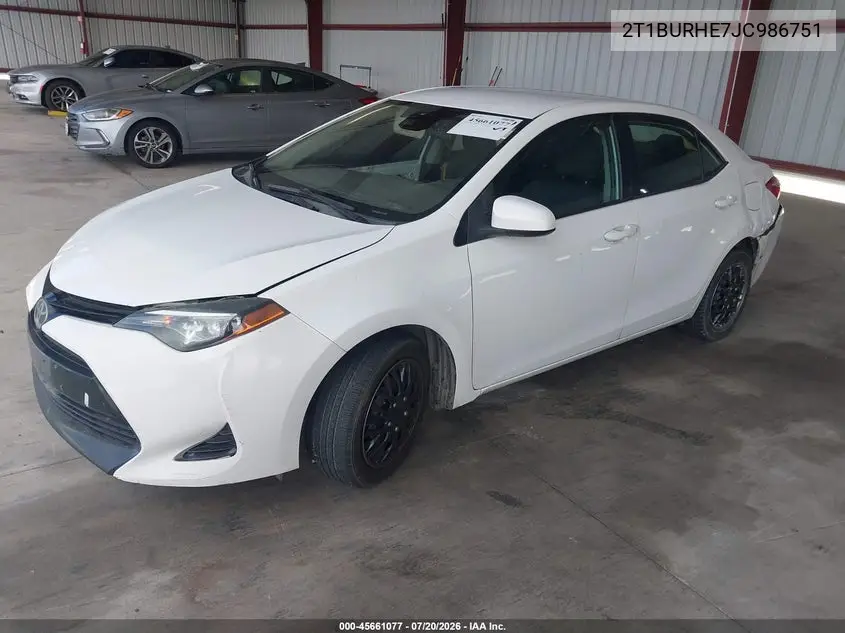 2018 Toyota Corolla Le VIN: 2T1BURHE7JC986751 Lot: 45661077