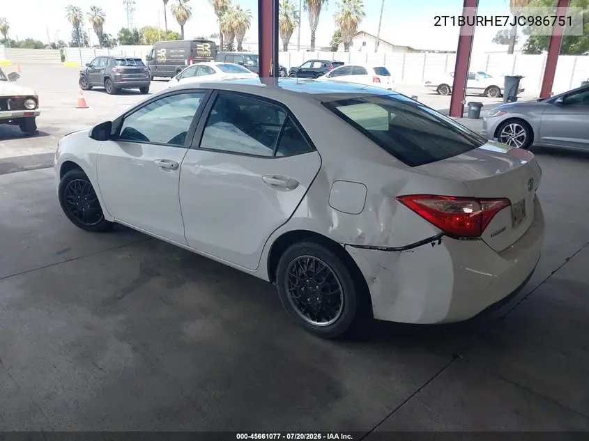 2018 Toyota Corolla Le VIN: 2T1BURHE7JC986751 Lot: 45661077