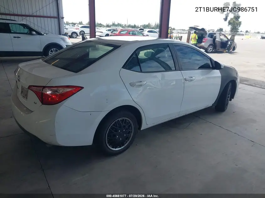 2018 Toyota Corolla Le VIN: 2T1BURHE7JC986751 Lot: 45661077