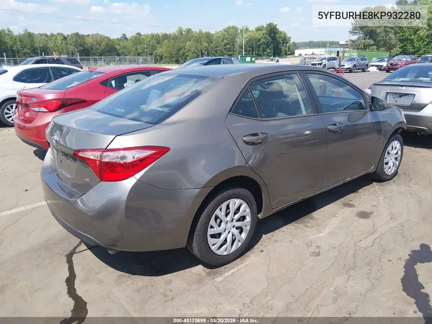 5YFBURHE8KP932280 2019 Toyota Corolla Le