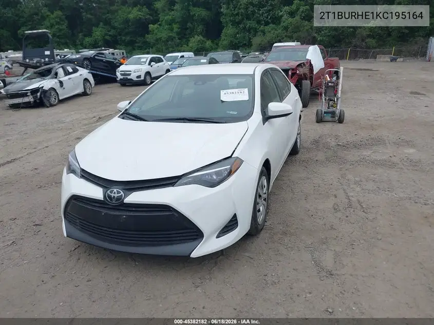 2019 Toyota Corolla Le VIN: 2T1BURHE1KC195164 Lot: 45382182
