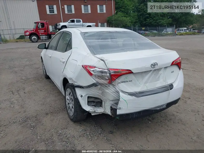 2019 Toyota Corolla Le VIN: 2T1BURHE1KC195164 Lot: 45382182