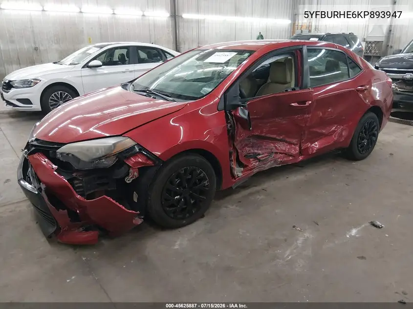 2019 Toyota Corolla Le VIN: 5YFBURHE6KP893947 Lot: 45625887