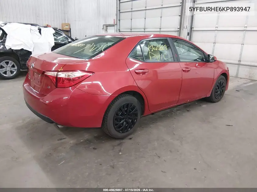 2019 Toyota Corolla Le VIN: 5YFBURHE6KP893947 Lot: 45625887