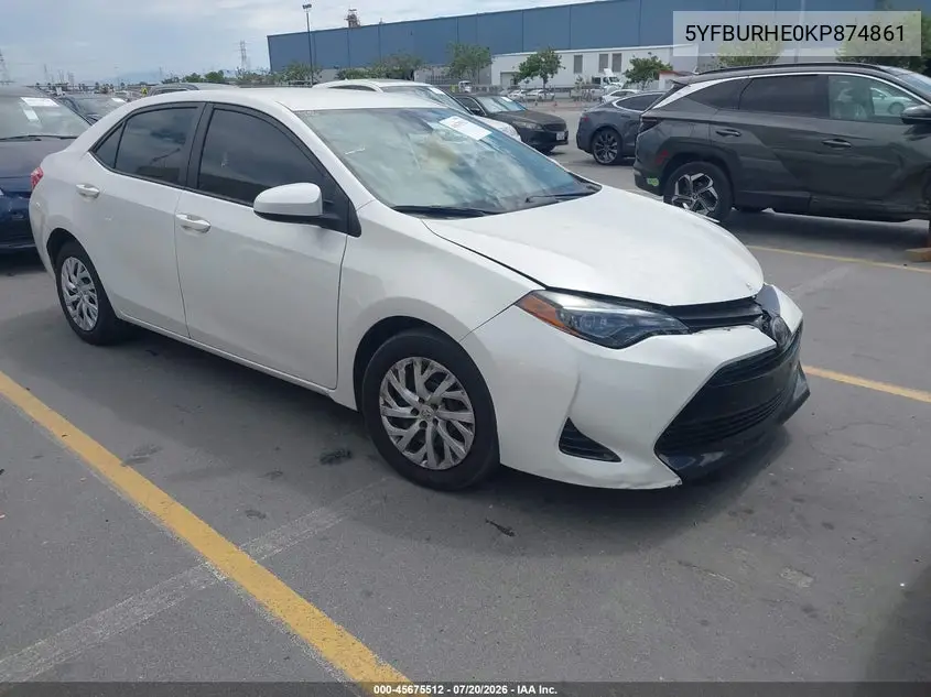 2019 Toyota Corolla Le VIN: 5YFBURHE0KP874861 Lot: 45675512