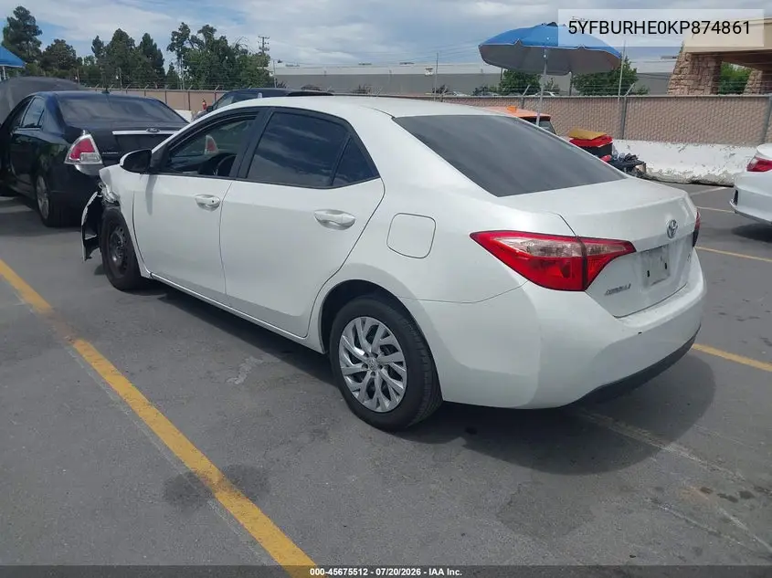 2019 Toyota Corolla Le VIN: 5YFBURHE0KP874861 Lot: 45675512