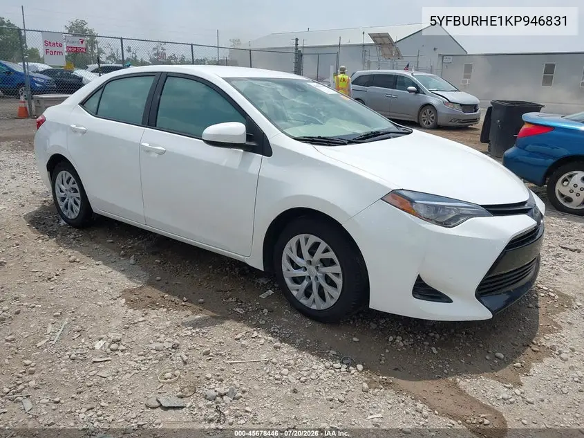 2019 Toyota Corolla Le VIN: 5YFBURHE1KP946831 Lot: 45678446