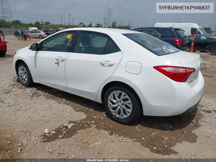 2019 Toyota Corolla Le VIN: 5YFBURHE1KP946831 Lot: 45678446