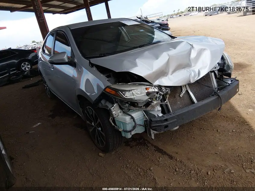 2019 Toyota Corolla Se VIN: 2T1BURHE7KC189675 Lot: 45685914