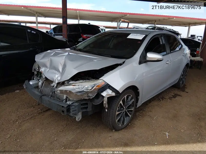 2019 Toyota Corolla Se VIN: 2T1BURHE7KC189675 Lot: 45685914