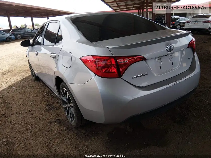 2019 Toyota Corolla Se VIN: 2T1BURHE7KC189675 Lot: 45685914