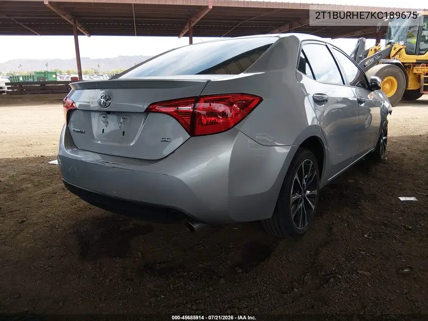 2019 Toyota Corolla Se VIN: 2T1BURHE7KC189675 Lot: 45685914