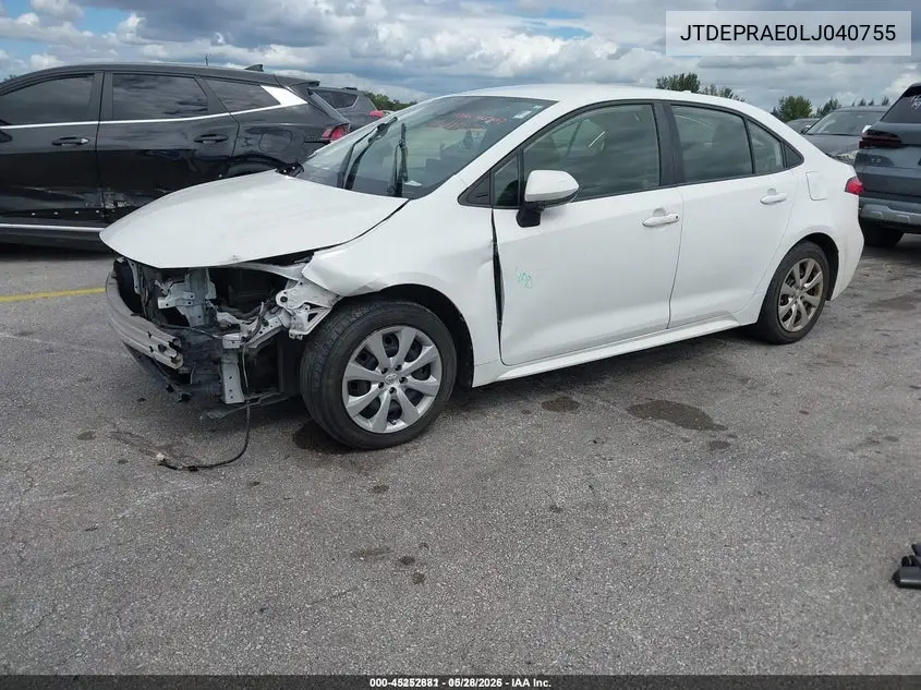 JTDEPRAE0LJ040755 2020 Toyota Corolla Le