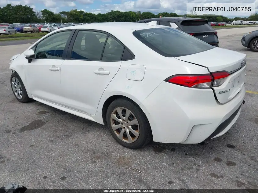 JTDEPRAE0LJ040755 2020 Toyota Corolla Le
