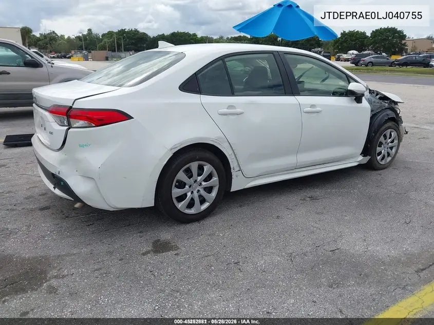 JTDEPRAE0LJ040755 2020 Toyota Corolla Le