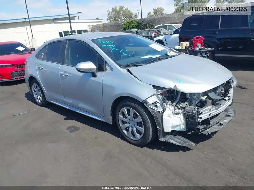2020 Toyota Corolla Le VIN: JTDEPRAE6LJ002365 Lot: 45497945