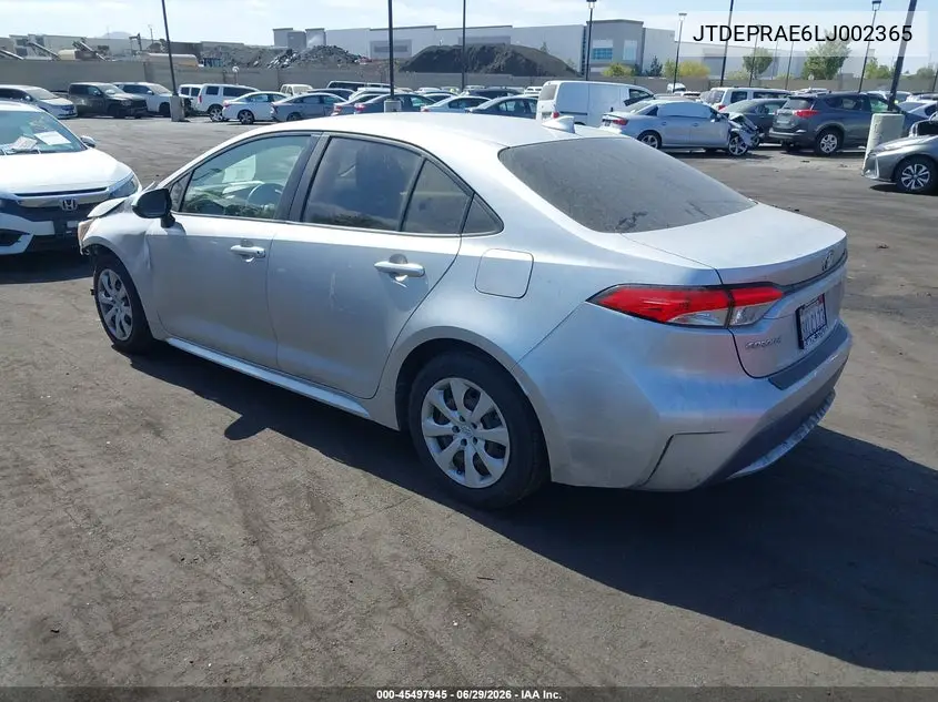 2020 Toyota Corolla Le VIN: JTDEPRAE6LJ002365 Lot: 45497945