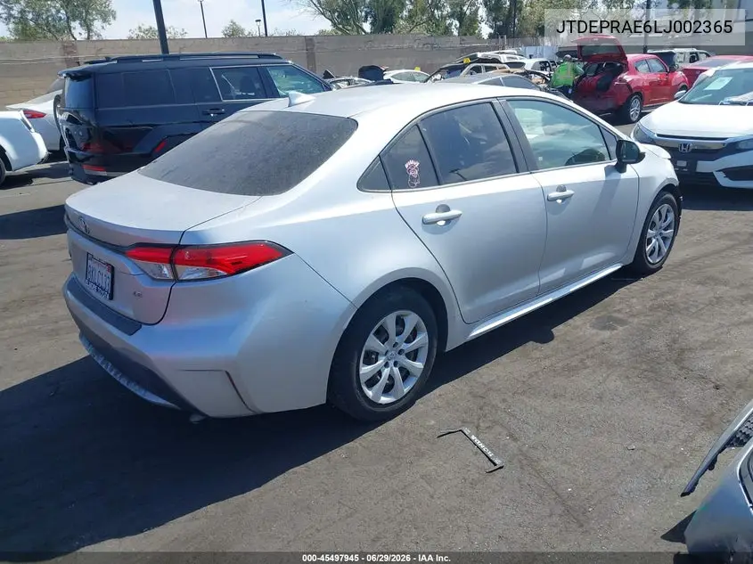 2020 Toyota Corolla Le VIN: JTDEPRAE6LJ002365 Lot: 45497945