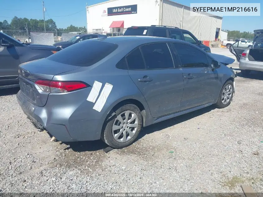 5YFEPMAE1MP216616 2021 Toyota Corolla Le
