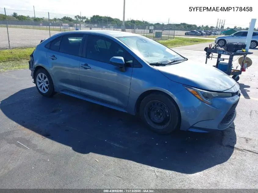 5YFEPMAE4MP178458 2021 Toyota Corolla Le